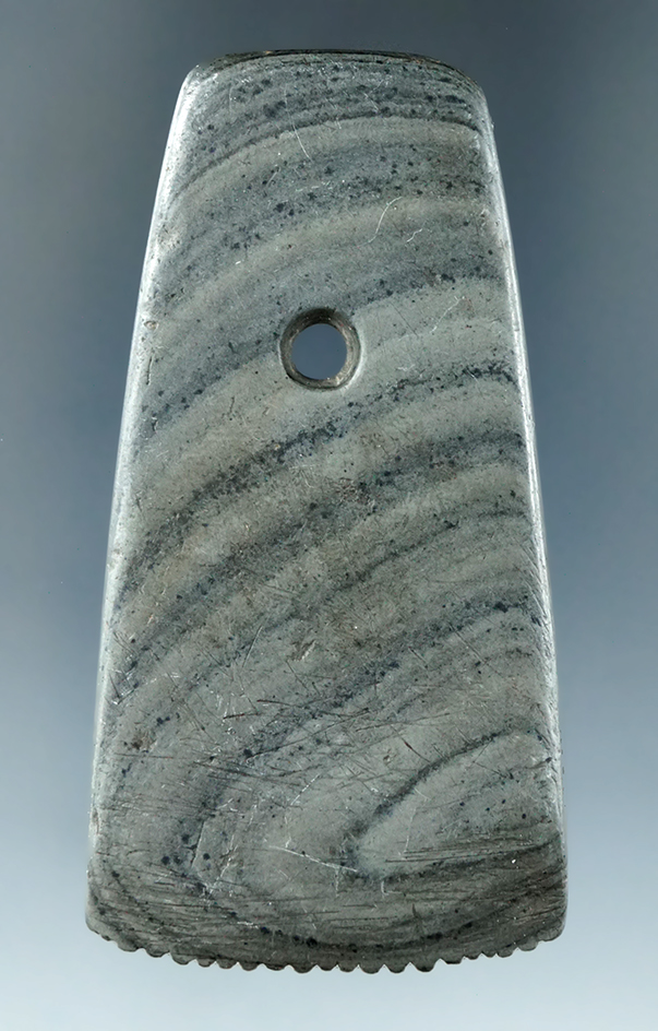 Miniature 2 5/8" Ft. Ancient Fringed Pendant made from beautifully banded Slate. Ex. Vietzen.