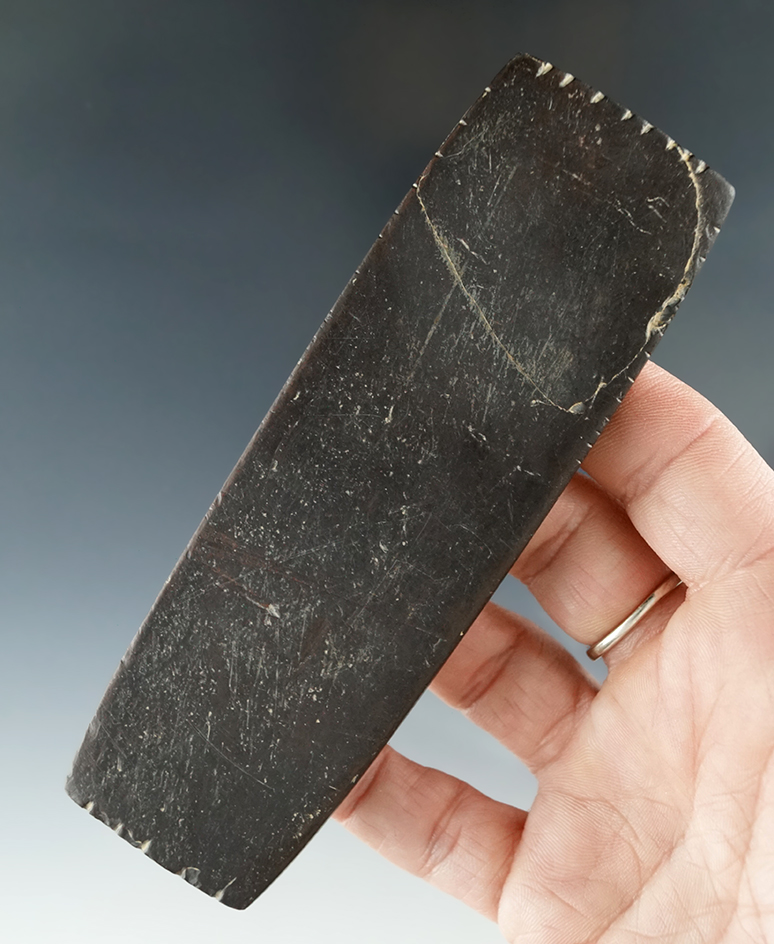 5" Undrilled Brown Slate Pendant with tallies on both ends, found in Ashland Co. Ohio.