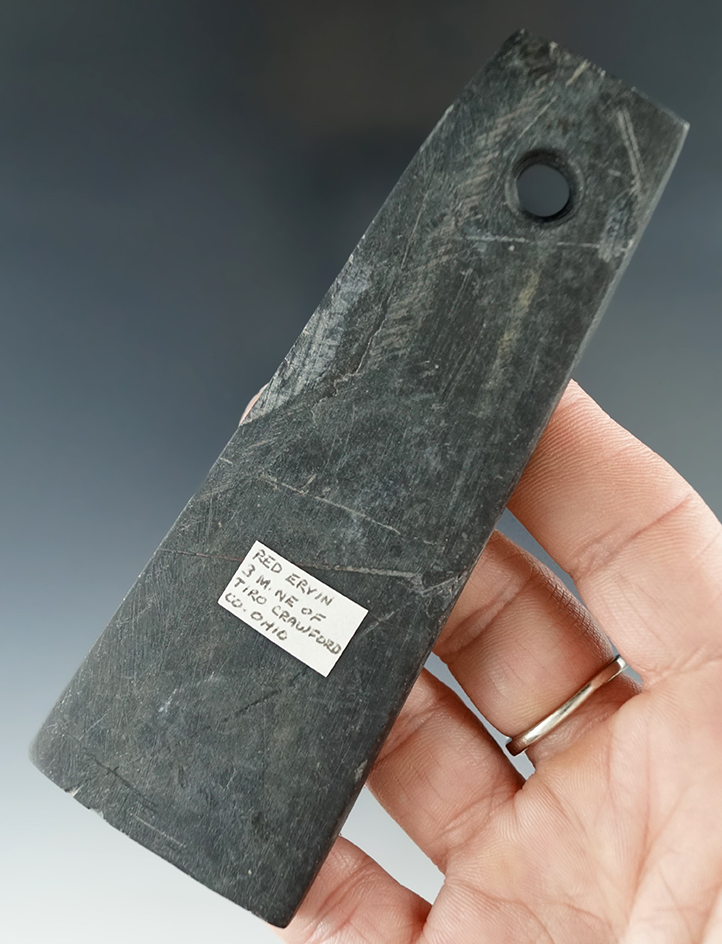 4 1/2" Trapezoidal Pendant made from slate found near Tiro in Crawford Co. Ohio.