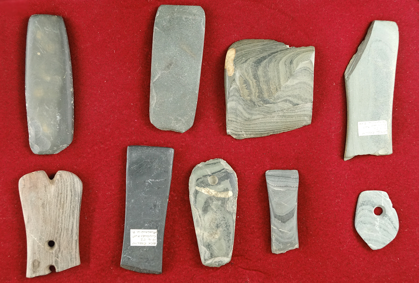 Set of 9 damaged or unfinished slate artifacts found in north central Ohio. Largest is 3 1/2".