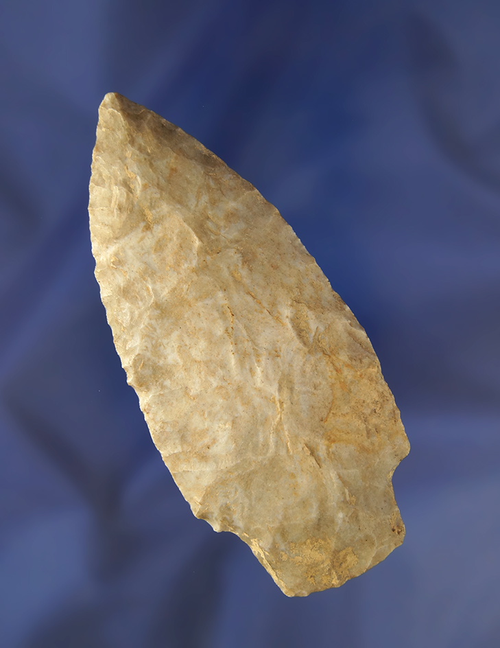 3 3/4" Coshocton Stemmed Paleo Lanceolate found in Ohio.