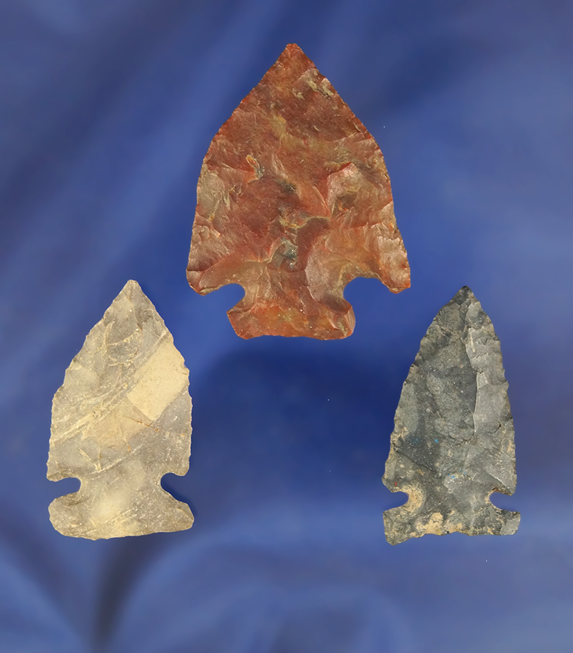 Set of 3 nice Arrowheads, largest is 1 5/8" found by the Kurtz Family  Crawford Co., Ohio.