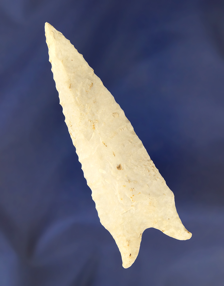 Exceptional flaking on this 4" Serrated and beveled Burlington Dalton.