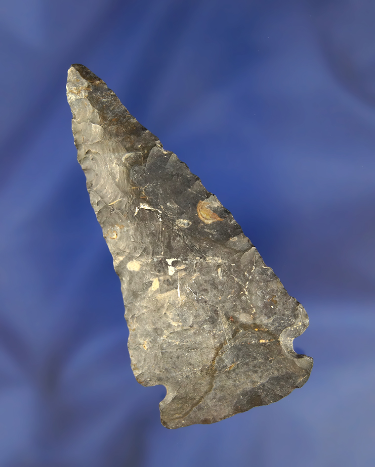 3 1/4" Coshocton Flint Meadowood found in Delaware Co., Ohio.  Comes with a Partain COA.