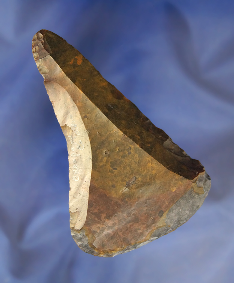 4 5/16" Rare Paleo Uniface Knife made from highly patinated Coshocton Flint.   Champagne Co., Ohio.
