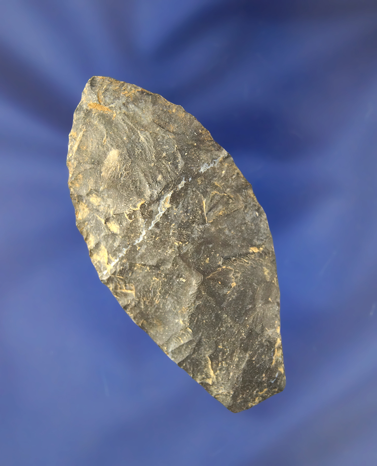 2 7/8" nicely styled Coshocton Flint Paleo Lanceolate found in Ohio.