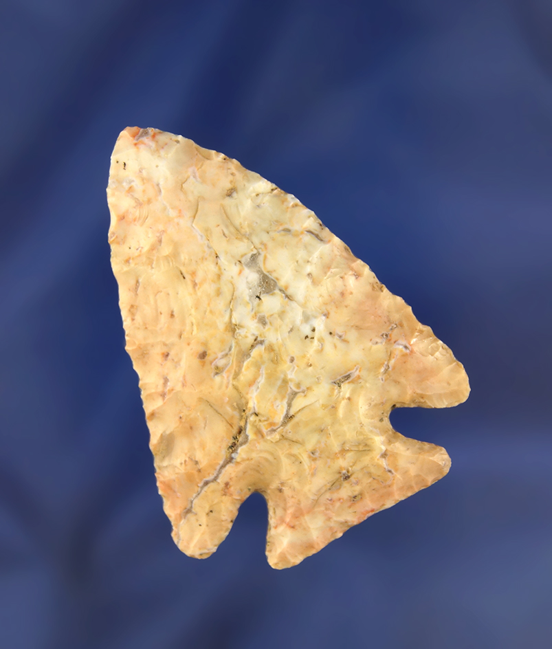 Colorful 2 3/8" Flint Ridge Flint Cornernotch found in Ohio.