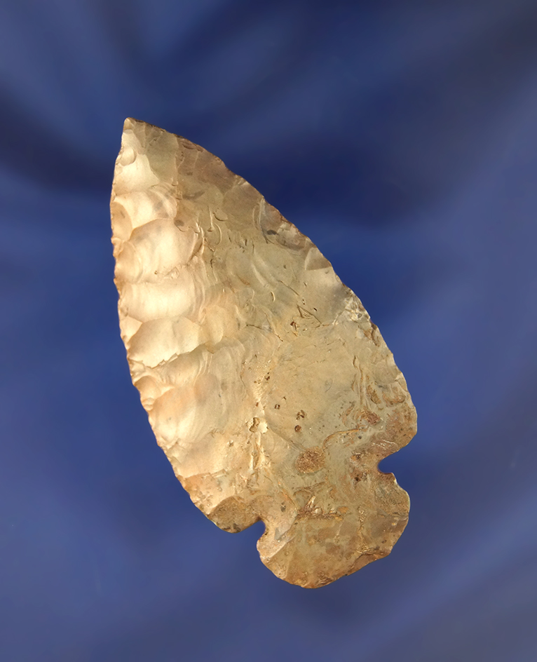 2 1/2" Dovetail made from pipe Creek chert with restoration to part of the base and ears. Ohio.