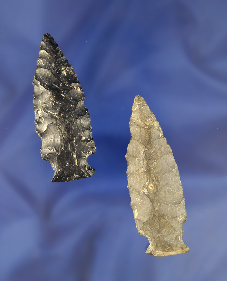 Pair of Coshocton Flint Fishspears found in Knox Co., Ohio, largest is 2 5/8".