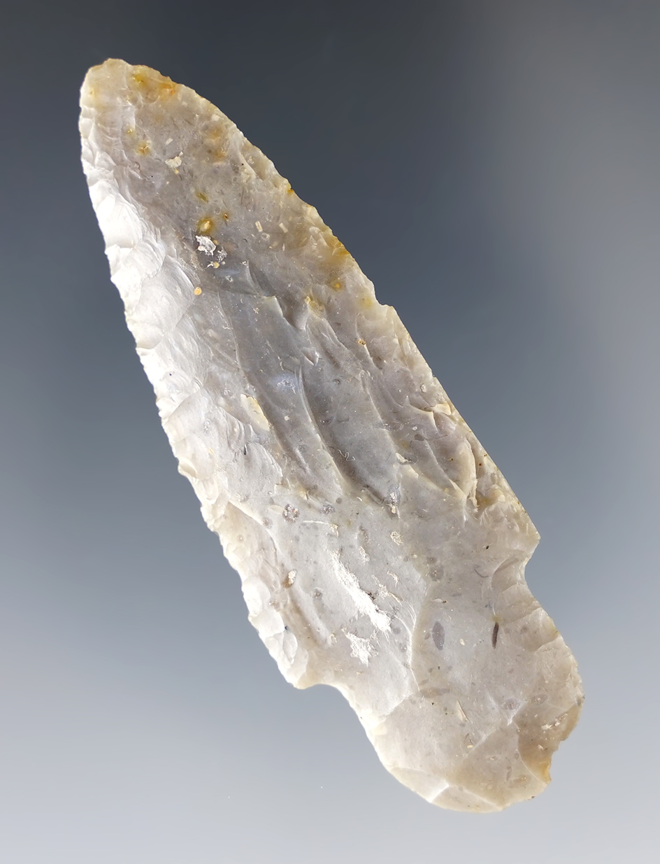 2 15/16" Adena found in Wayne Co., Ohio. Made from translucent Flint Ridge flint.