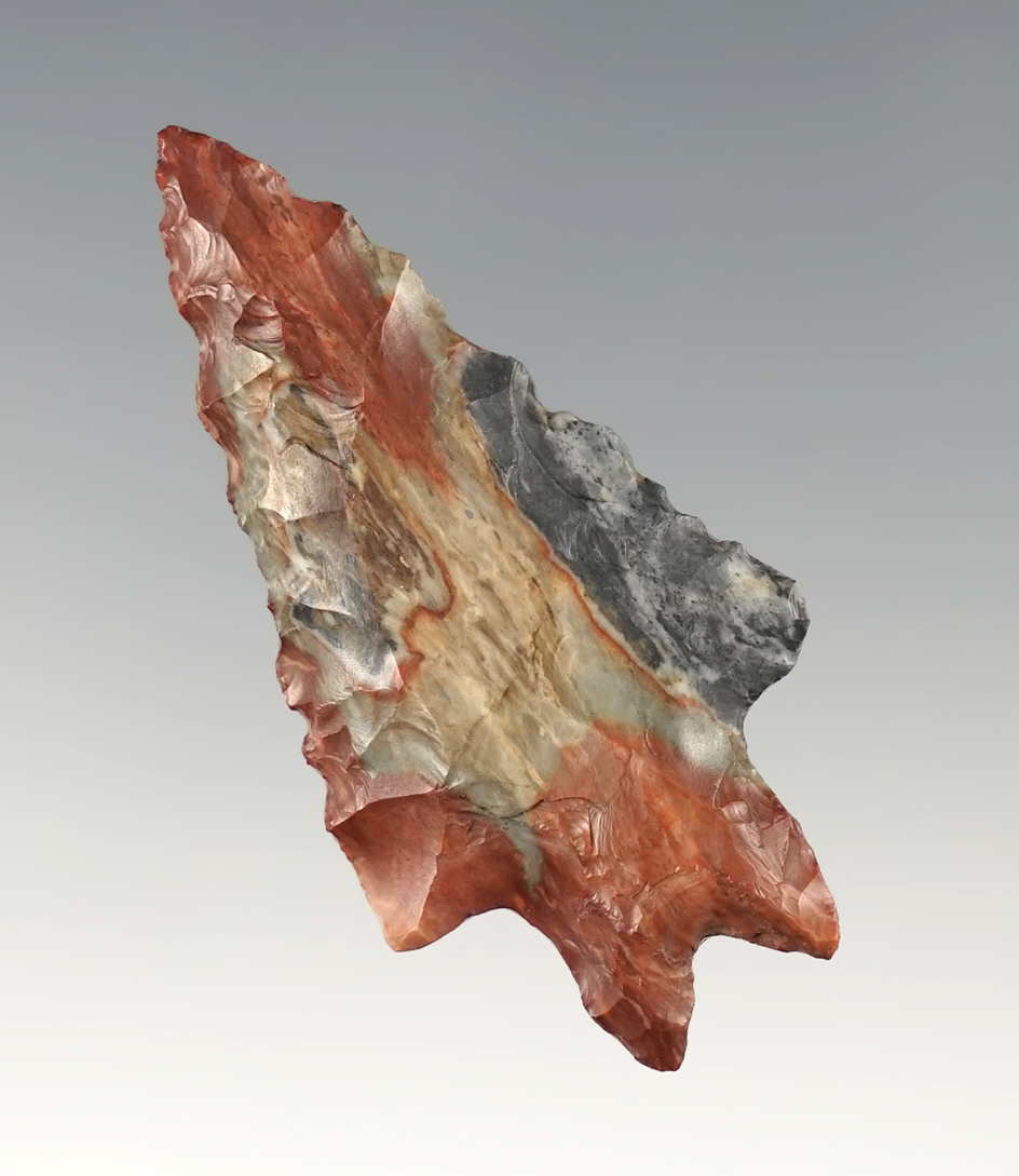 1 7/8" Lake Erie Bifurcate made of exotic Flint Ridge- Wood Co., Ohio. Bennett COA.