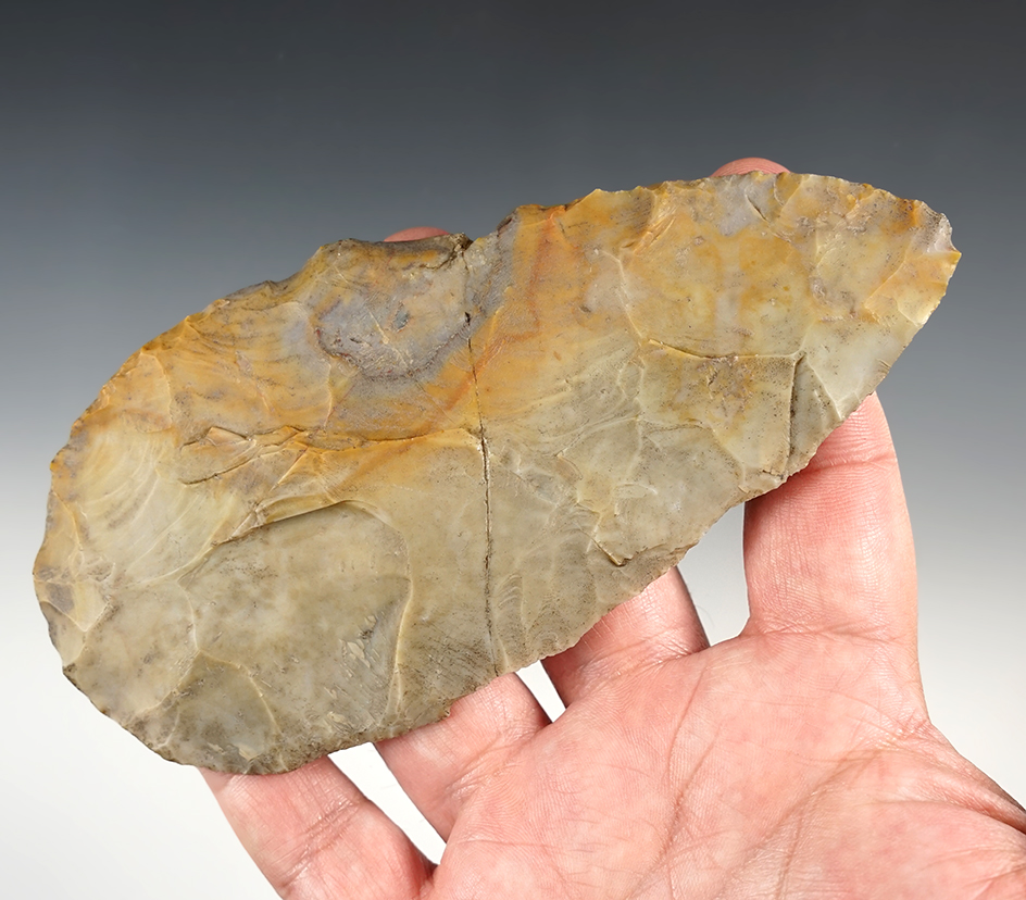 Large 5 13/16" Flint Ridge Adena Blade that is broken/glued at mid section. Wood Co., Ohio.
