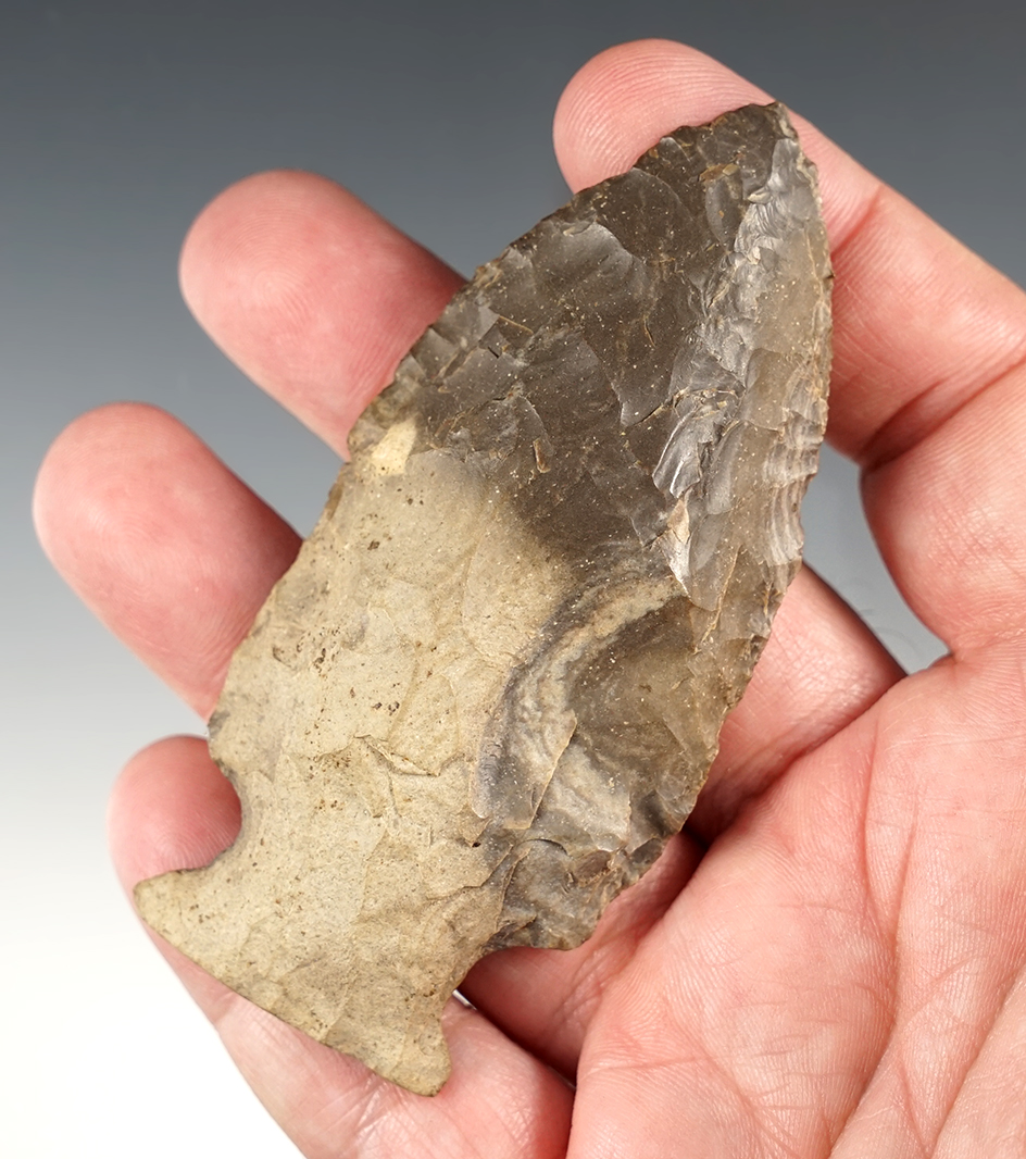 Large 3 11/16" Ohio Fishspear with heavy ancient grinding to the base.