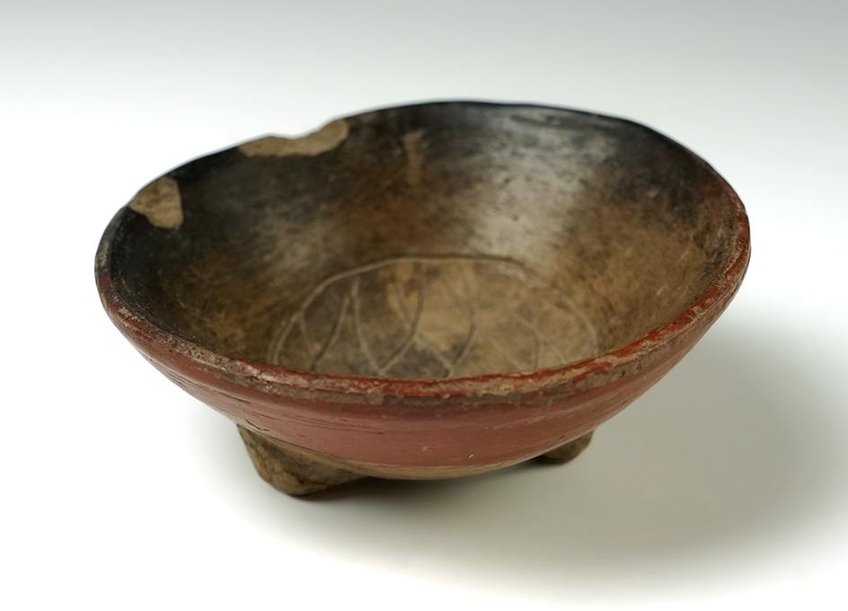 3 1/2" tri-leg pre-Columbian miniature bowl with nice incised design on interior. New Mexico.