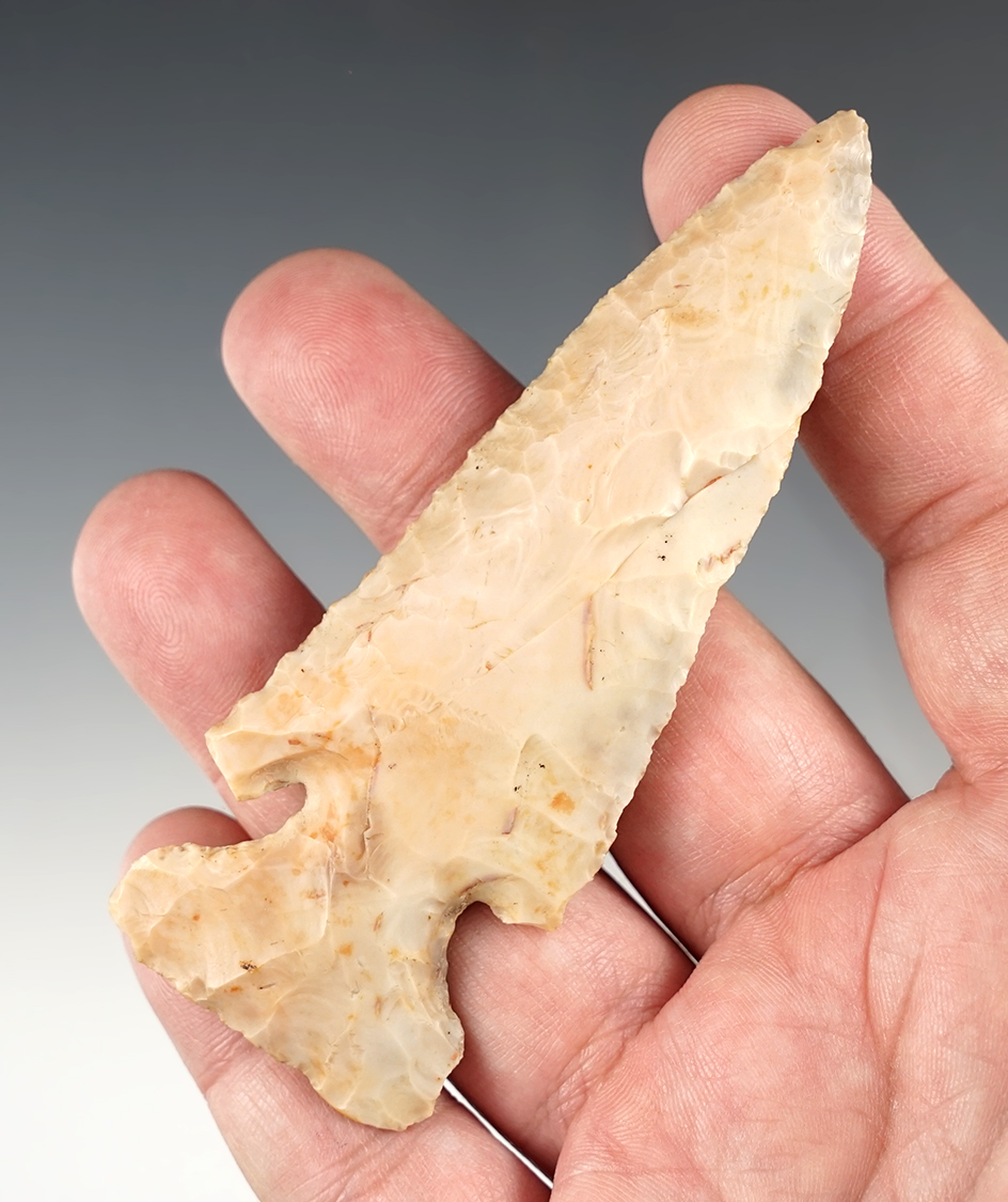 3 15/16" Thebes - Delaware Co., Ohio. Colorful Flint Ridge. Ex. Ernie Wolfe. Bennett COA.