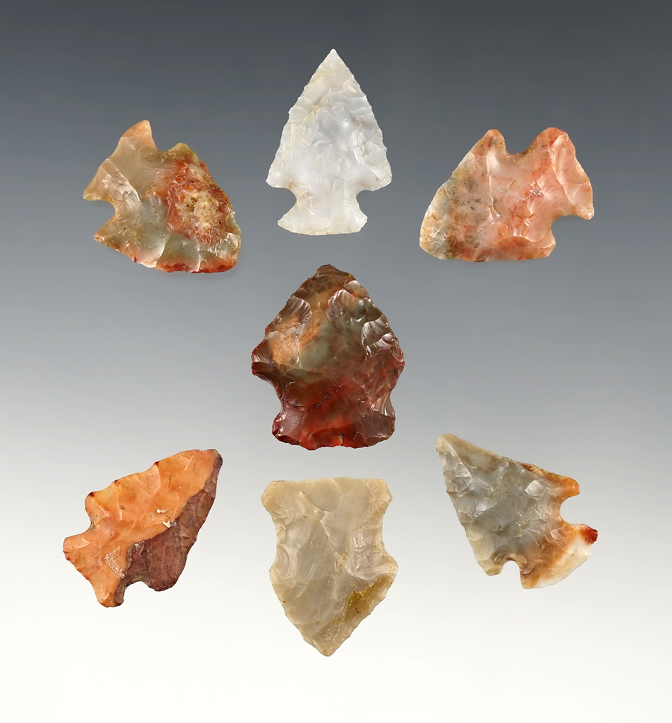 Set of 7 colorful Ohio Birdpoints in excellent condition. The largest is 1".