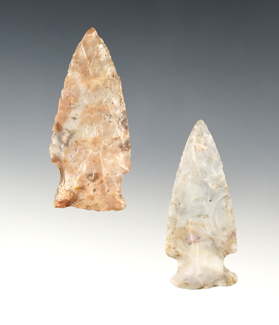 Pair of well made Ohio Flint Ridge Hopewell points. The largest is 2 7/16".