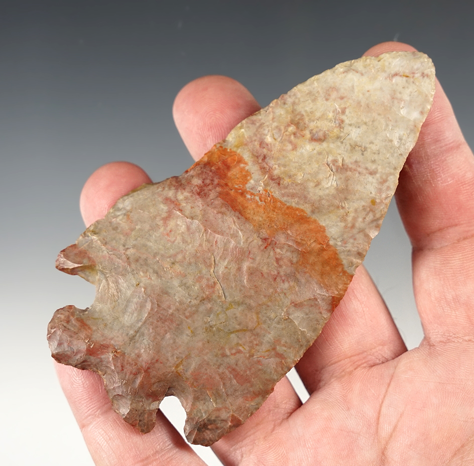 4 1/16" Highly colored Archaic Pentagonal Point - Nethers Flint. Seneca Co., Ohio.