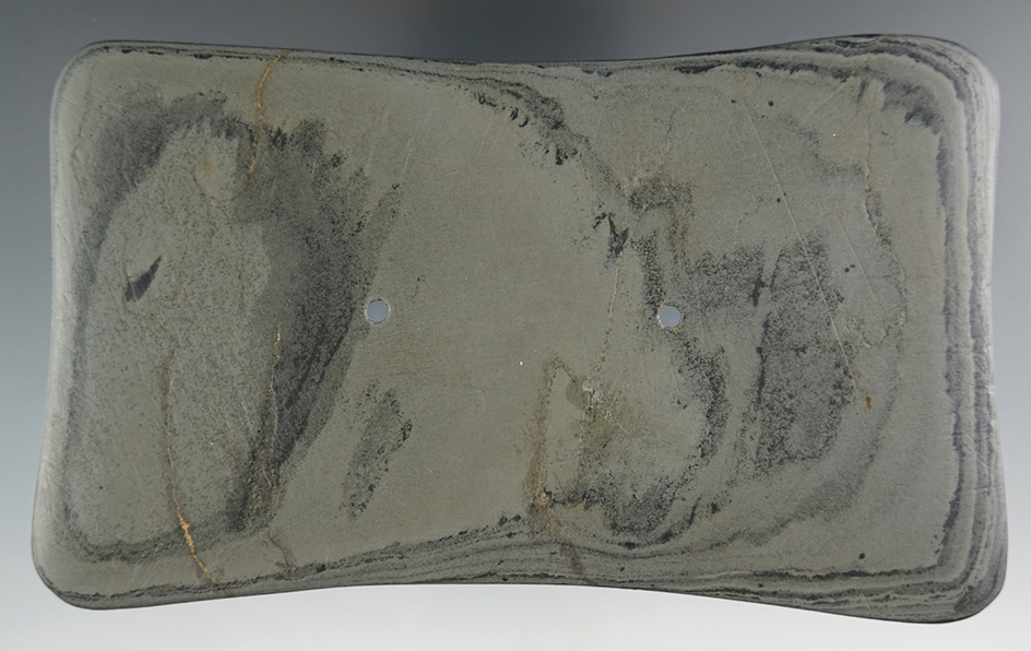 4 15/16" Banded Slate Gorget found in Oakwood, Paulding Co., Ohio by Joe Oglesby. Ex. Parrish.