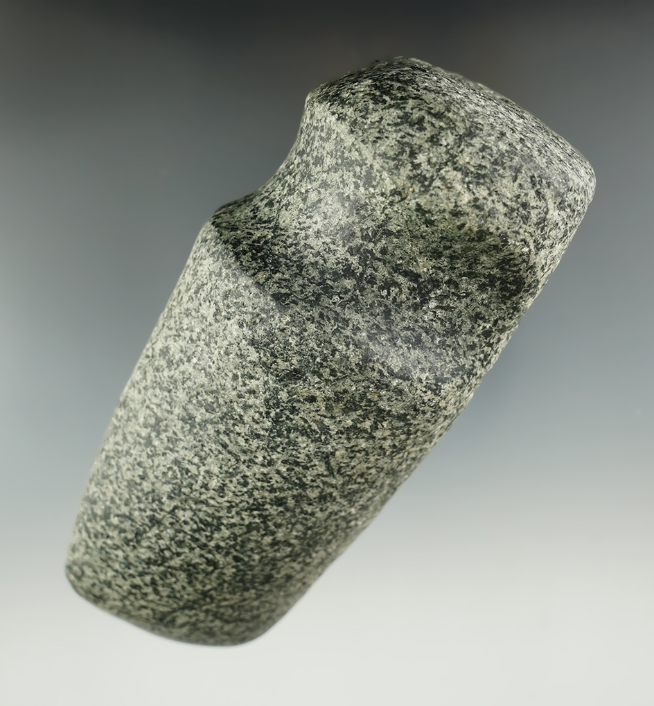 5 1/4" Long 3/4 Groove Poll Axe made from Speckled Granite. Comes with a Bennett COA.