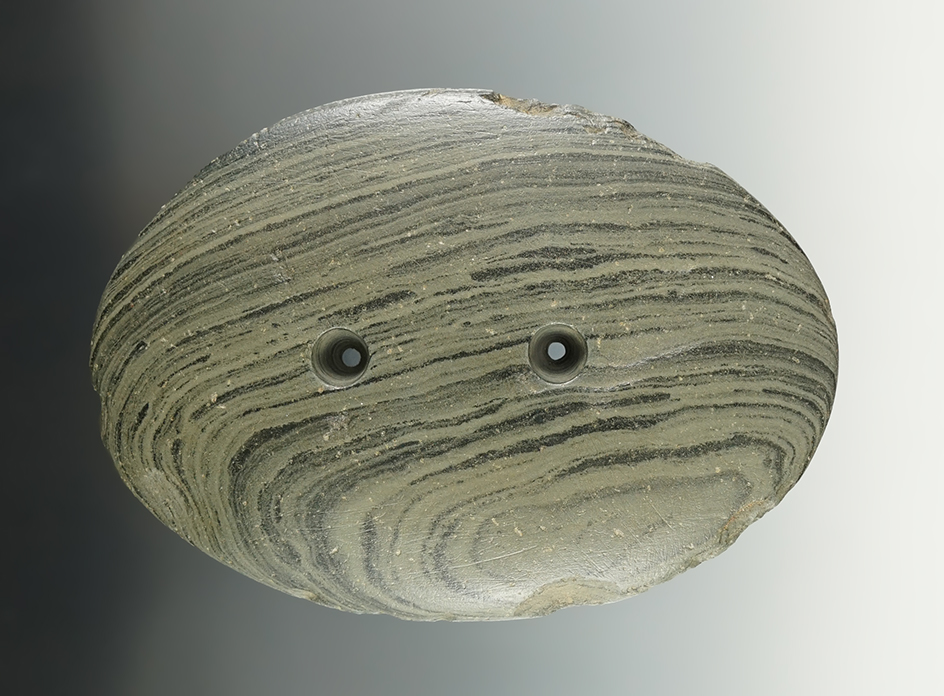 4 11/16" Ovate Gorget made from Banded Slate. Found in Hamilton Co., Ohio. COA's.