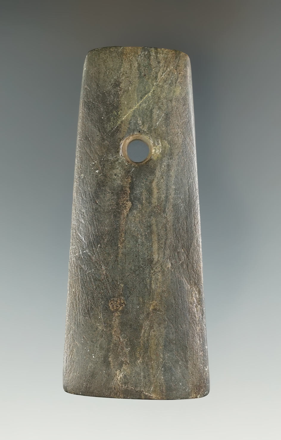 3 1/16" Trapezoidal Pendant found in Greene Co., Ohio. Ex. Gonyer.Meadows and Motley COA's.