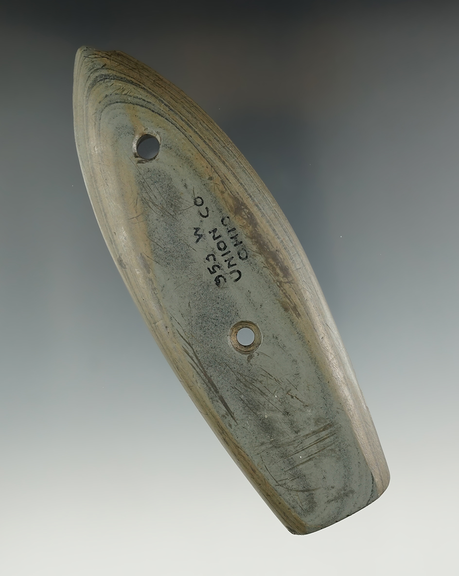 5 3/16" Banded Slate Coffin Gorget found in Union Co., Ohio. Ex. Wehrle (#953), Rocky Falletti .