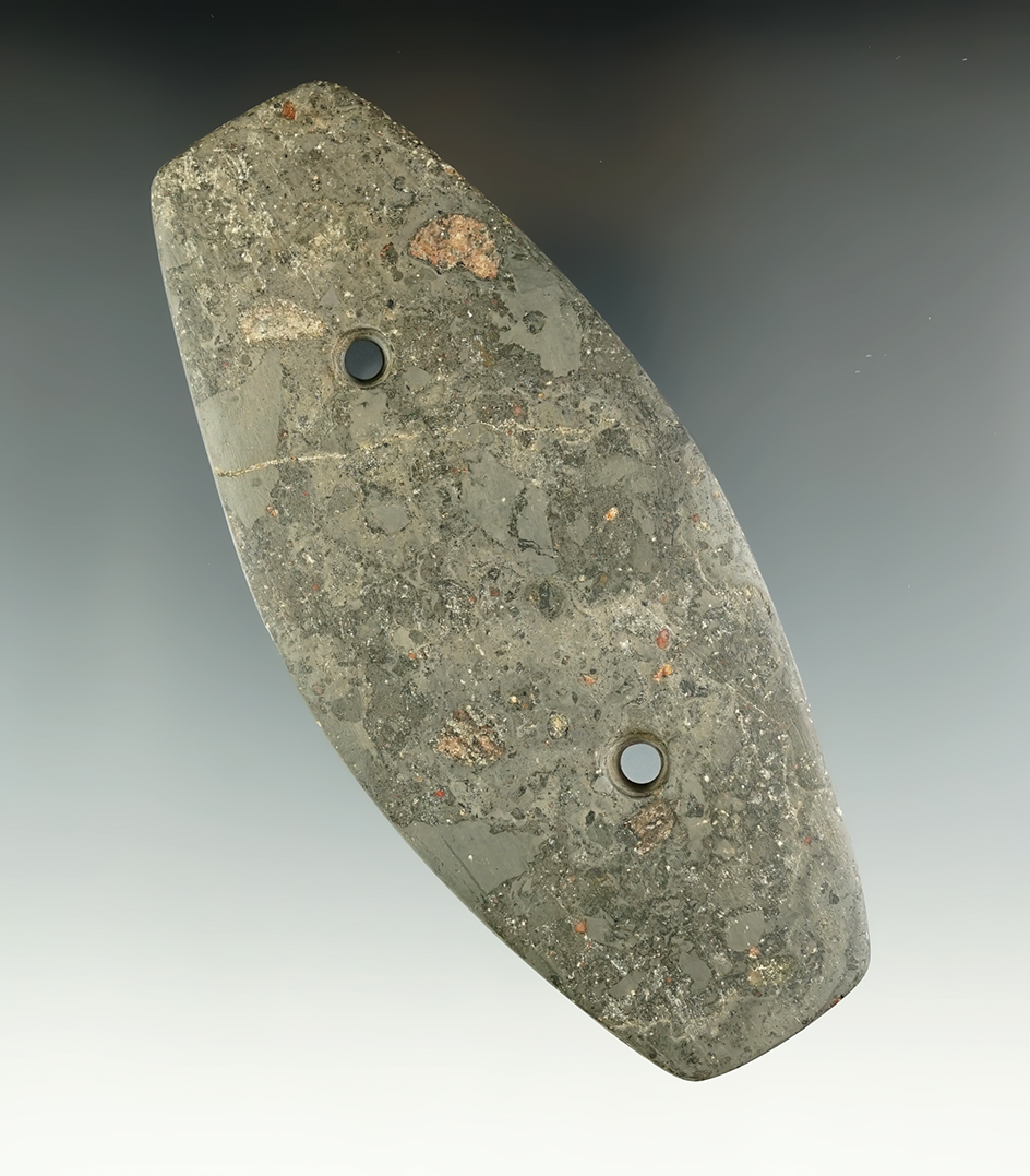 4 15/16" Hardstone Gorget found in Ohio. Ex. Cray Collection.