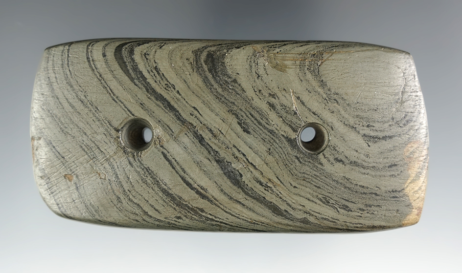 3 3/4" Banded Slate Gorget found in Marion Co., Ohio. Ex. Jim Gonyer Collection. COA's.