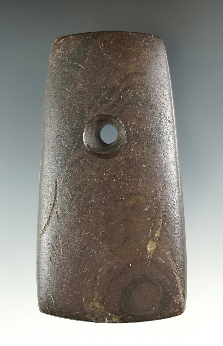 3 7/8" Banded Slate Pendant found in Warren Co., Ohio. Jackson, Meadows, and Motley COA's.