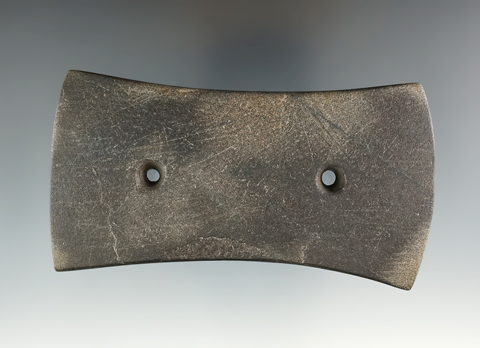 3 15/16" Bi-Concave Gorget found in Darke Co., Ohio. Jackson, Meadows and Motley COA's.