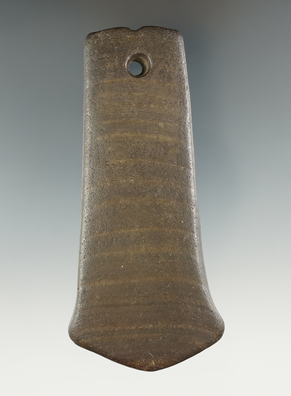 4" Hopewell Anchor Pendant made from rare red black and yellow banded slate. Lake Co., Ohio.