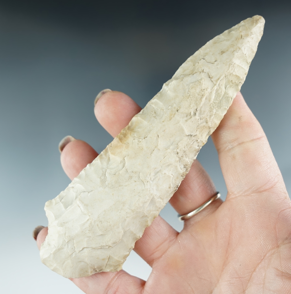 4 15/16" Burlington Chert Knife with an anciently salvaged base found in the Illinois area.