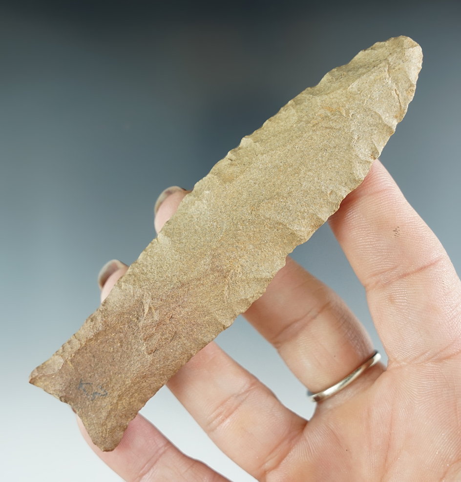 4 7/16" Paleo Fluted Cumberland - Breathitt Chert. Found in Adair Co., KY. Bennett and Davis COA's.