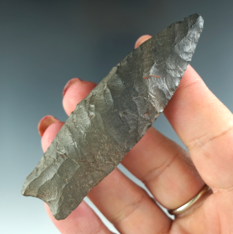 3 1/4" Angostura made from Basalt. Found by Dennis Prestey in Harney Co., Oregon. Rogers COA.