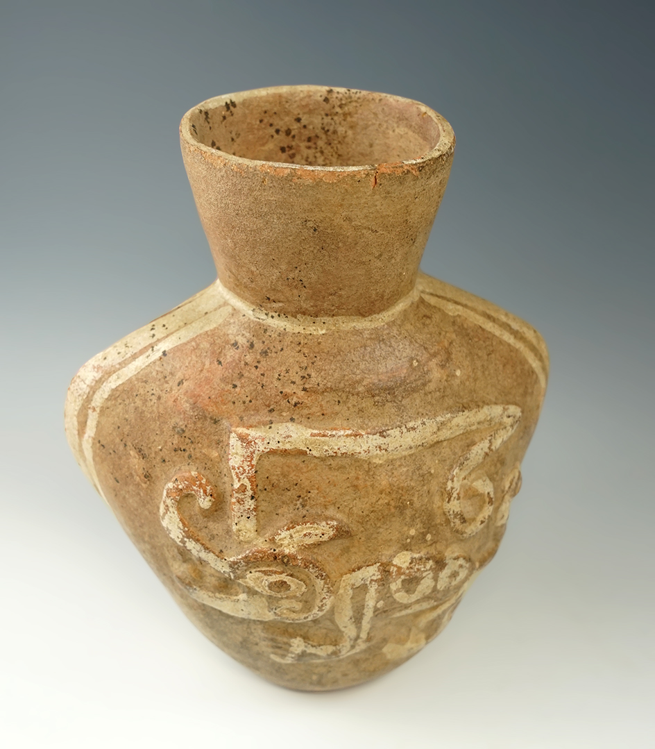 7 3/4" tall Moche III beautifully crafted effigy pottery vessel found in Peru.