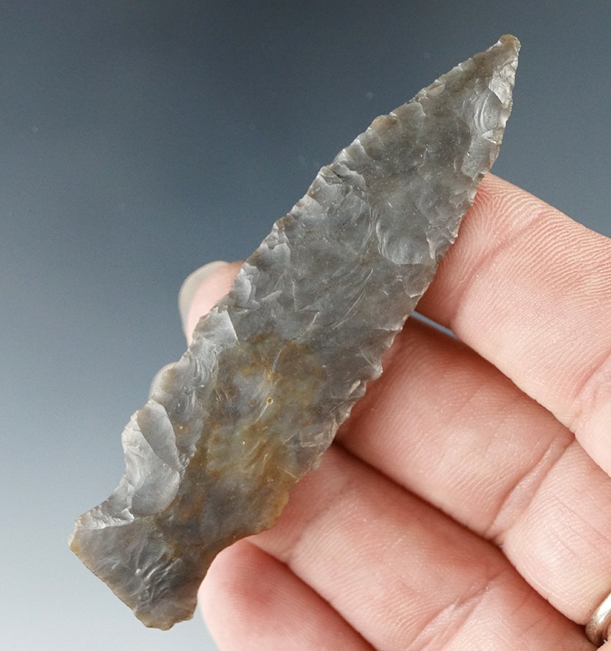 2 7/8" Fishspear found in Estel Co., Kentucky along the Kentucky River. Ex. Hooks Collection.