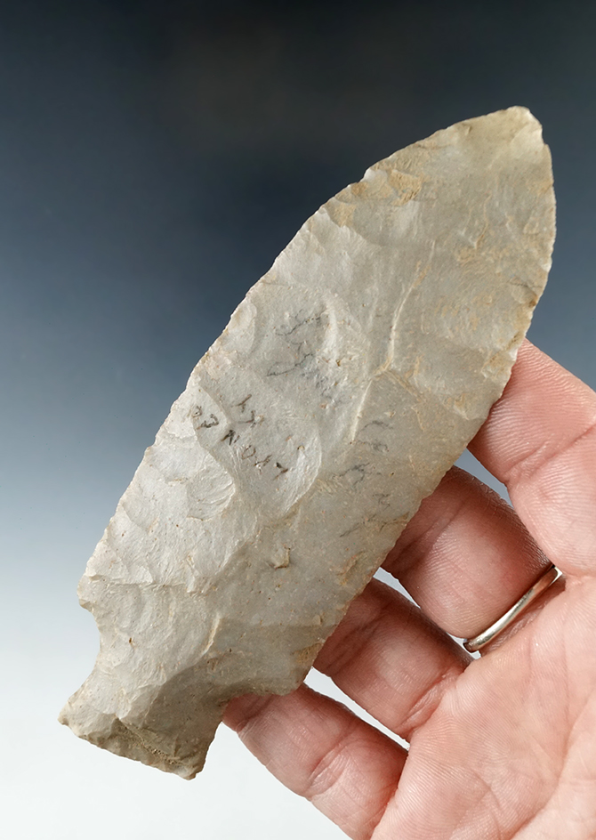 4 1/2" Stemmed Knife that was anciently salvaged off a larger broken Knife found in Lyon Co., KY.