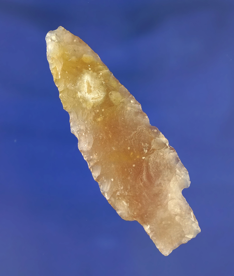 2 11/16" Windust-Cody Complex dart point made from beautiful pink agate found by Lloyd McLeod