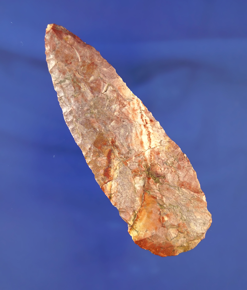 Attractive multicolored cream and pink material on this 4 1/8" Missouri Knife.