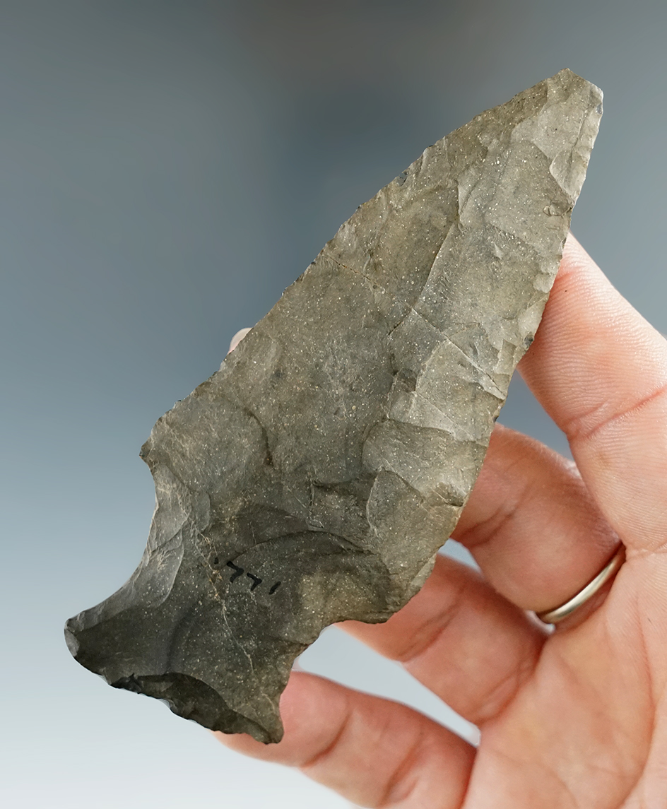 3 7/8" Ashtabula made from heavily patinated chert found in Illinois.