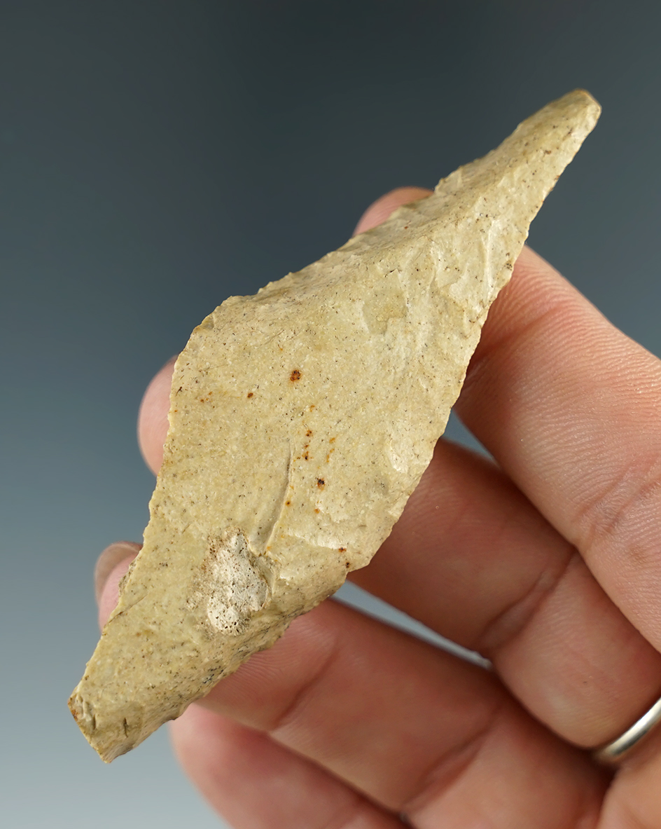 3" steeply beveled Harahey Knife found in Missouri. Comes with a Partain COA.