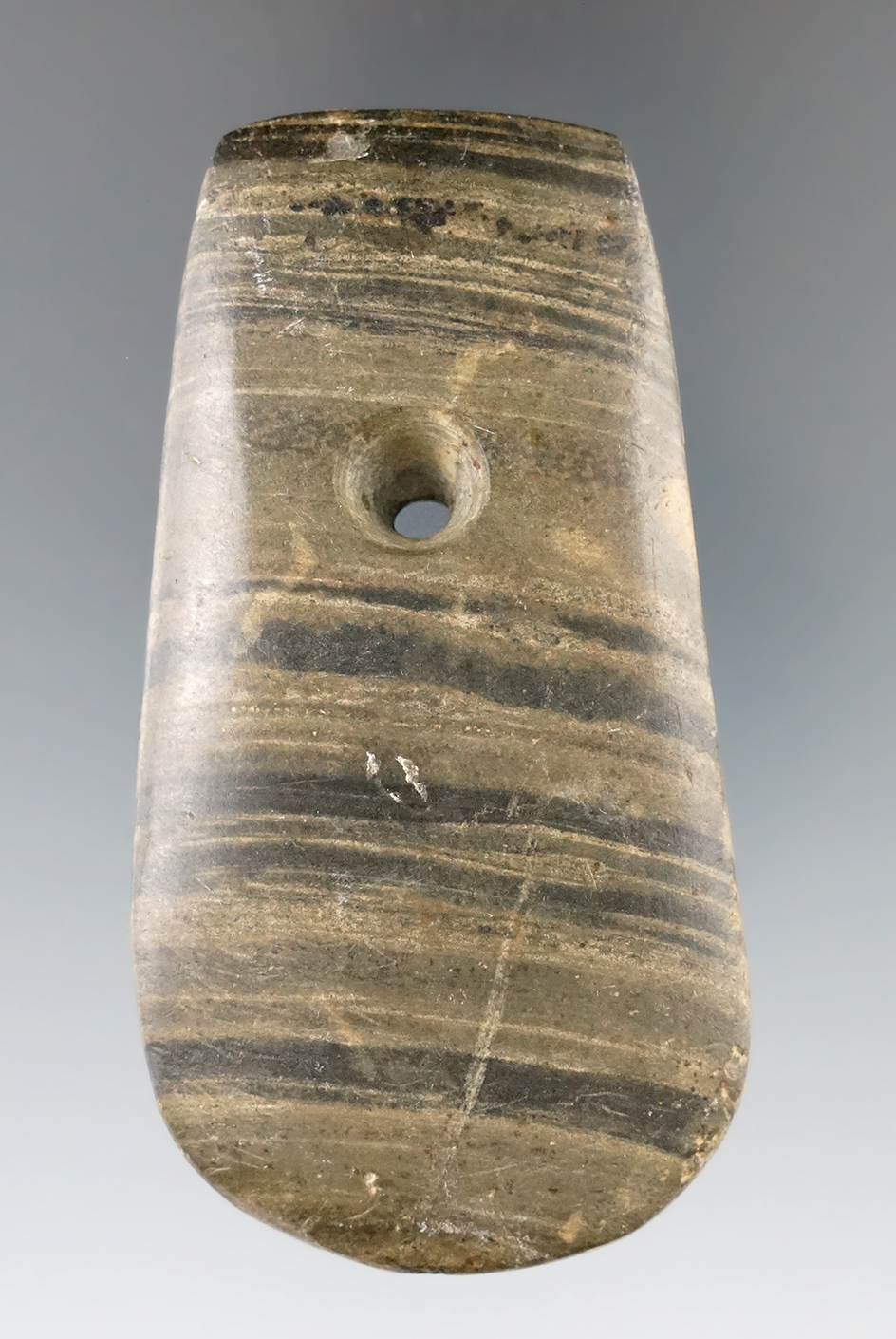 3 1/2" Adena Trapezoidal Pendant found in Fayette Co., Ohio. Ex. Dr. Gordon Meuser (#1827/5)