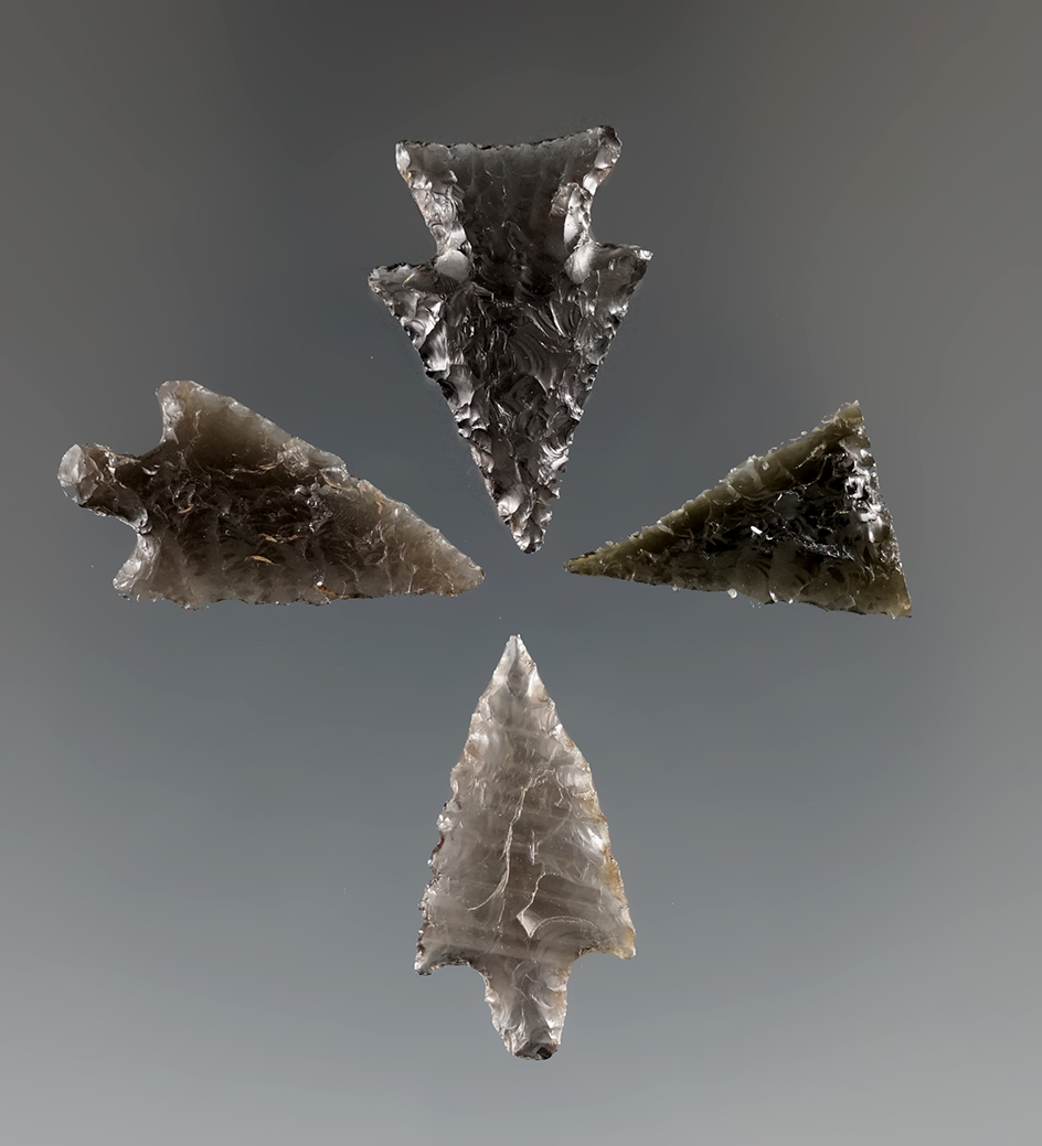 Set of four obsidian points found in Oregon in very nice condition. Largest is 1".