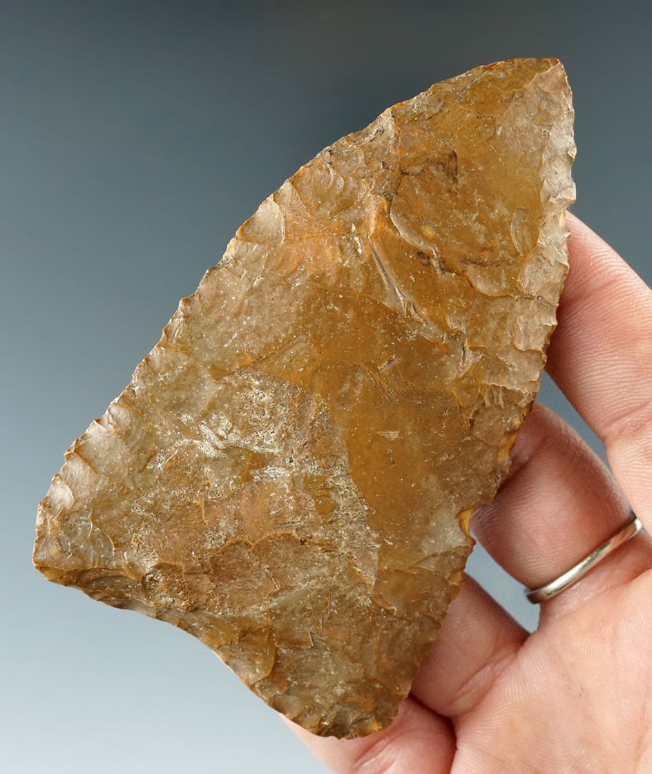 Heavily patinated 3 3/4" Flint Blade found in Jackson Co., Indiana.
