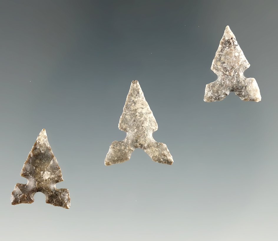 Set of three attractive and well styled Toyah points found in Texas, largest is 3/4".