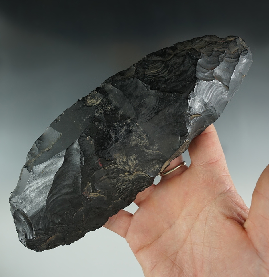 Large 7 1/4" Obsidian Blade with some box nicks to edges, found in Lake Co., Oregon.