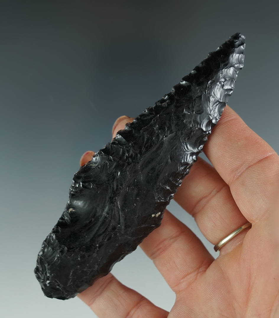 4  3/8" Parman with nicely ground stem found in Lake Co., Oregon. Comes with a Stermer COA.