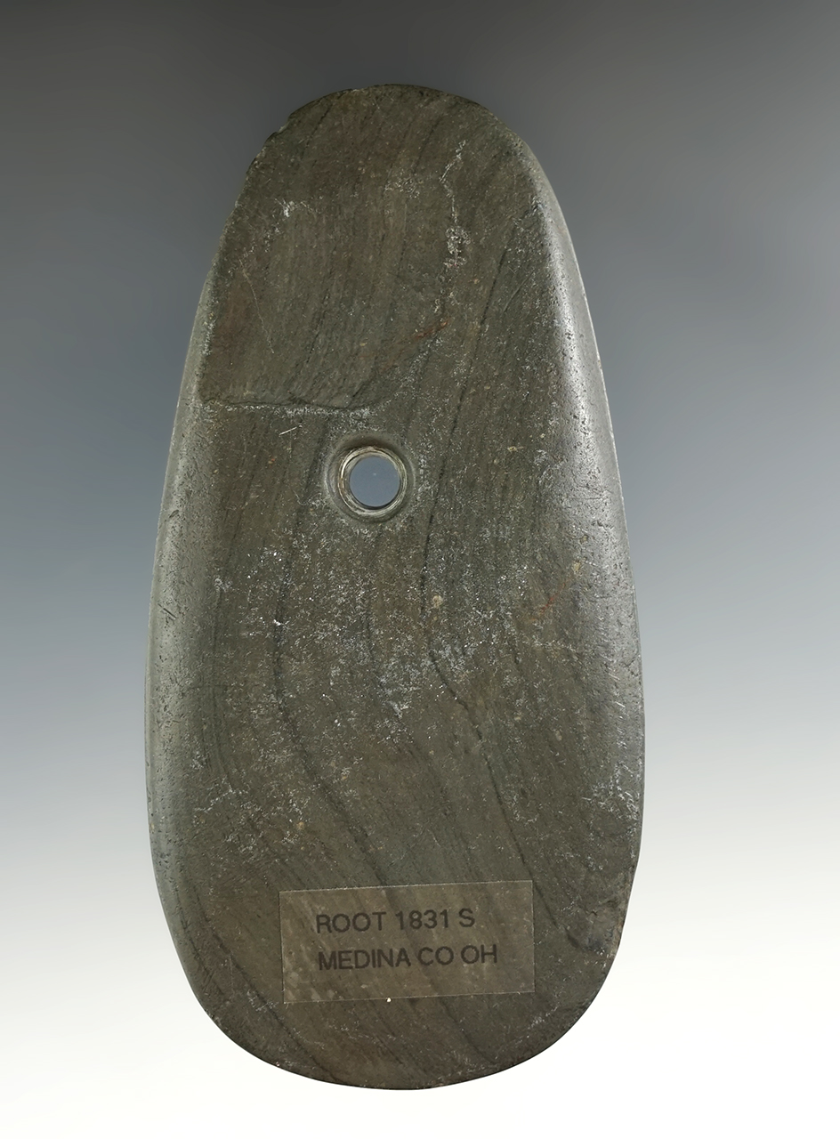 4 1/4" Adena Trapezoidal Pendant - Medina Co., Ohio. Ex. Terry Elleman (#10599) Collection.
