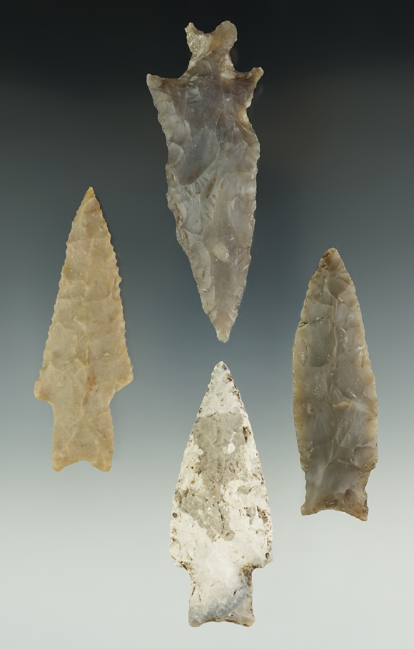 Ex. Museum! Group of four Uvalde points found in Texas, largest is 3 5/16".